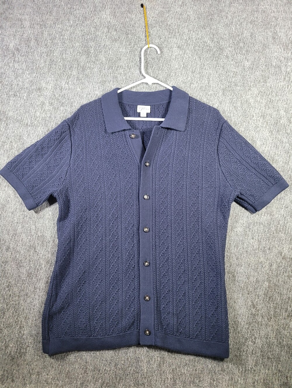 Vintage J Crew Knit Button Down Shirt Mens Small S Blue Cable Sweater Polo Top